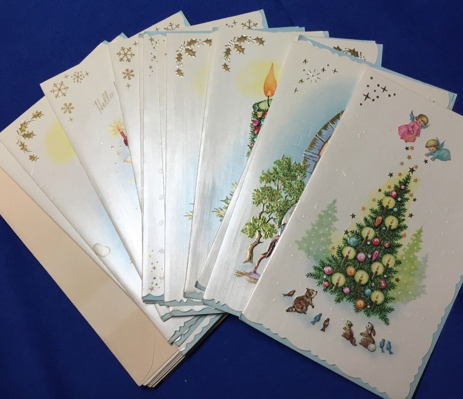 Beautiful Lot 14 Vintage Embossed Christmas Cards Unused with Envelopes NOS