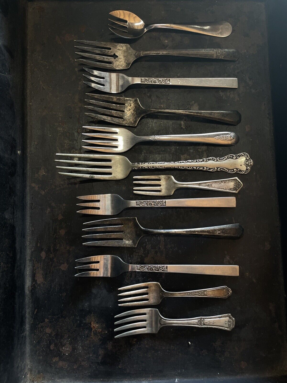 12 Piece Assorted Vintage Forks Stainless Silverplate Baby Wm Rogers Photo Props
