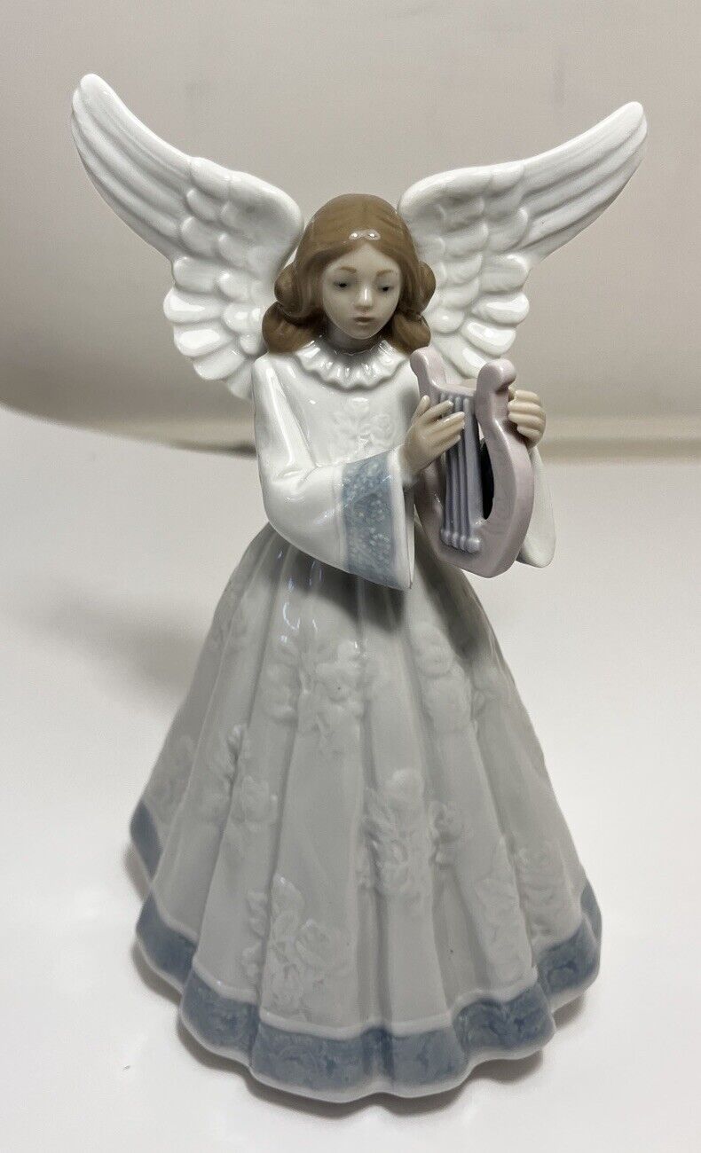 LLADRO Porcelain Angel Figurine Blue Robe Heavenly Harpist /Original Box