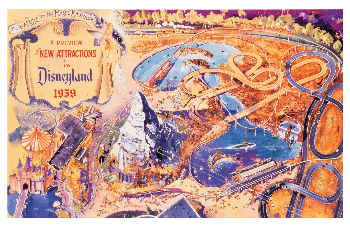 Disneyland New Attractions 1959 Retro Matterhorn Skyway Disney Vintage Poster