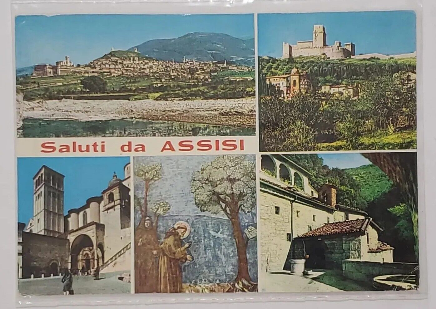 Postcard Saluti da Assisi Basilica San Francesco LA Rocca Italy Posted Writing 