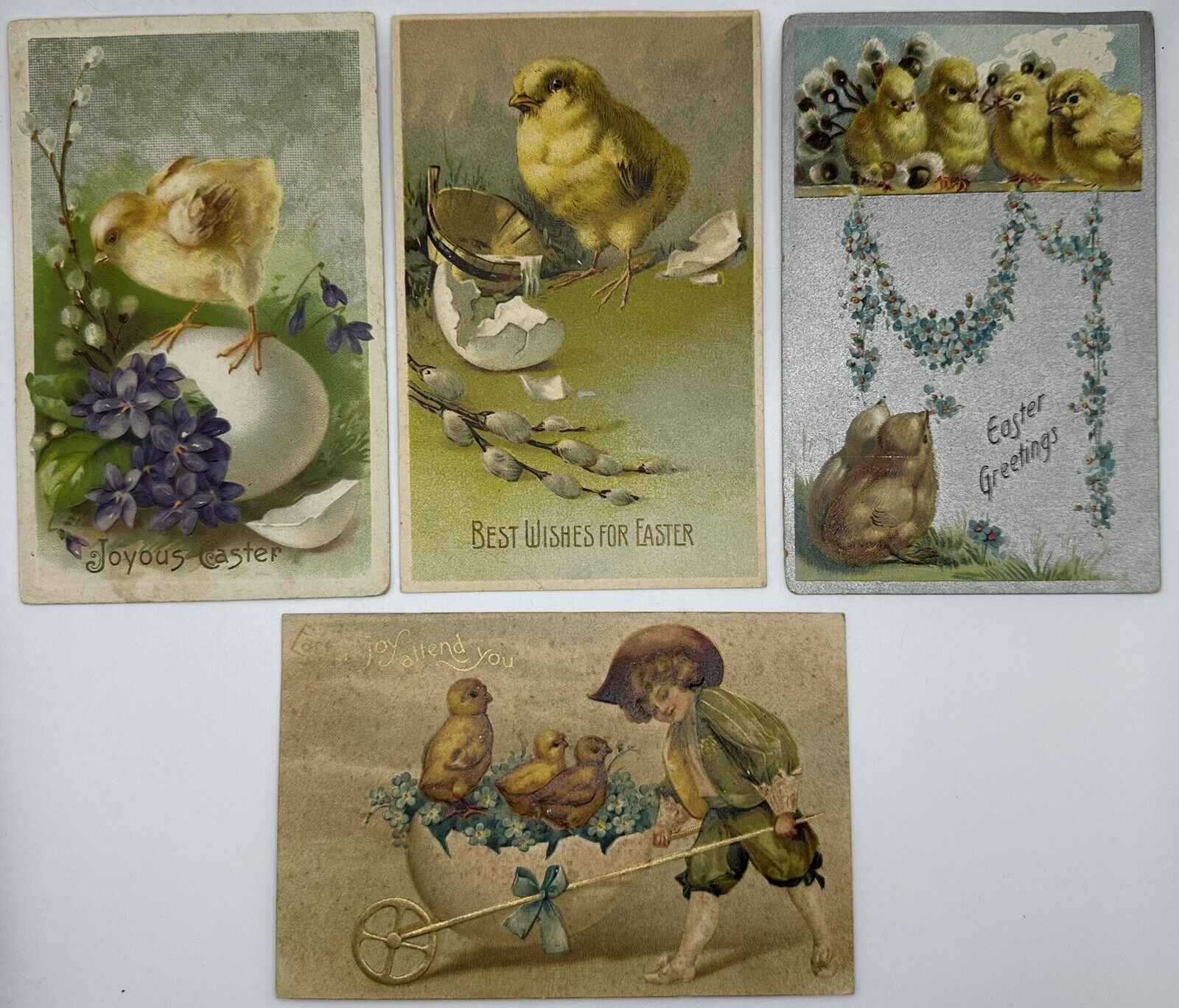 Antique 1910-1911 Easter Postcard Lot Of 4 W/ Embossed 🐤🐥🐣Chicks🐣🐥🐤