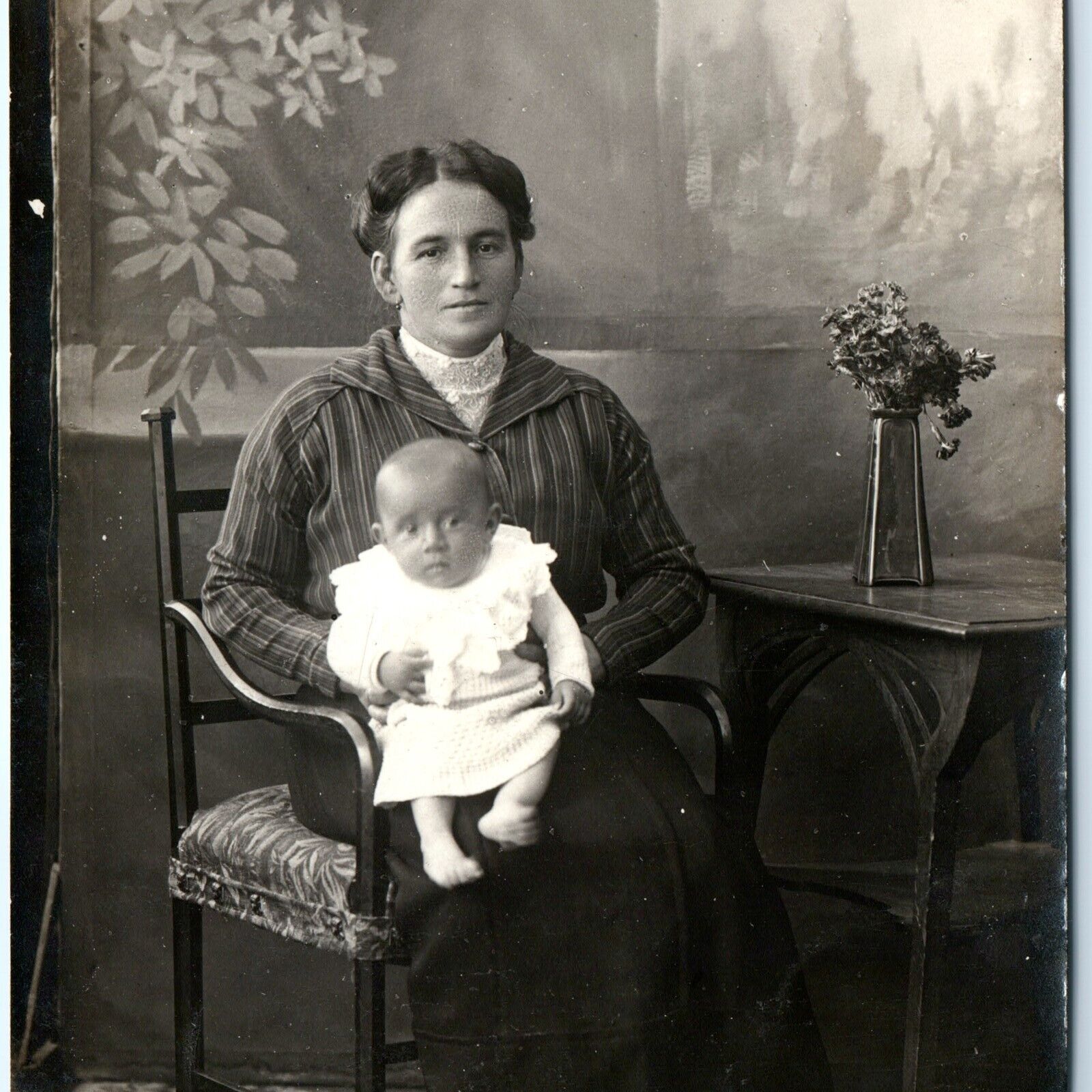 c1910s European Mother & Baby Boy RPPC Cute Young Lady Real Photo Child Vtg A160