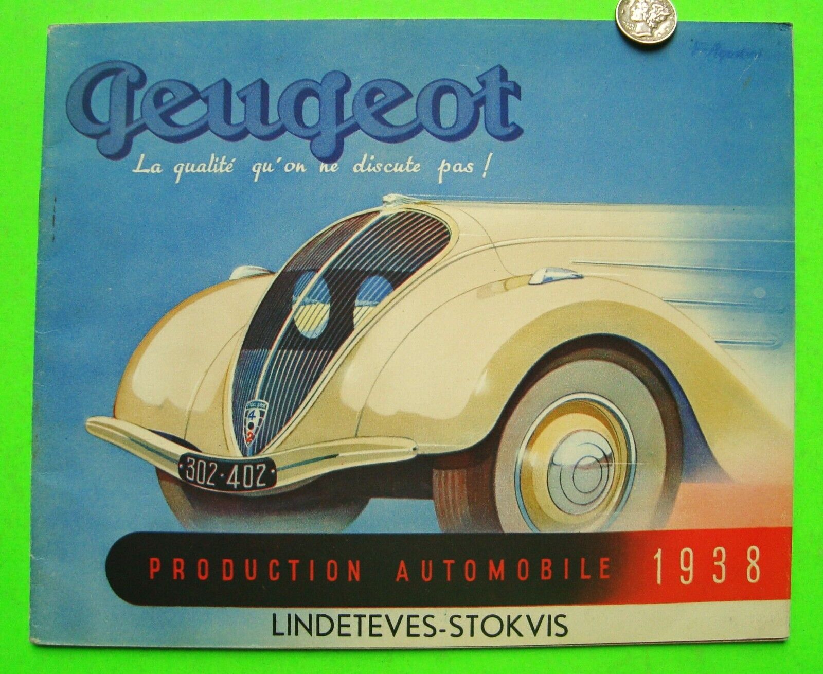 rare 1938 PEUGEOT 302 / 402 CARS & TRUCKS 26-pg COLOR BROCHURE In French XLNT++