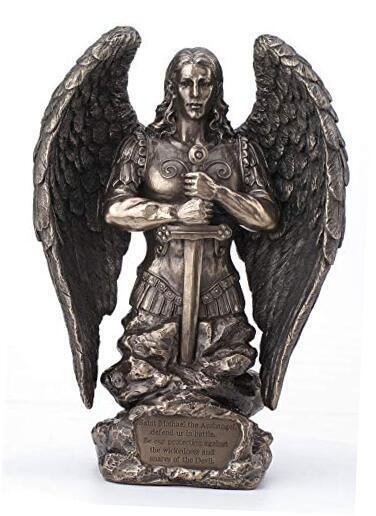  9.1 Inch Saint Michael Prayer Archangel Monument Antique Bronze Finish Angel 