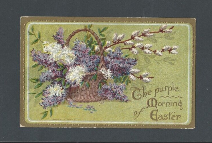 Post Card Ca 1912 Antique Easter Card In Green & Gold Embossed