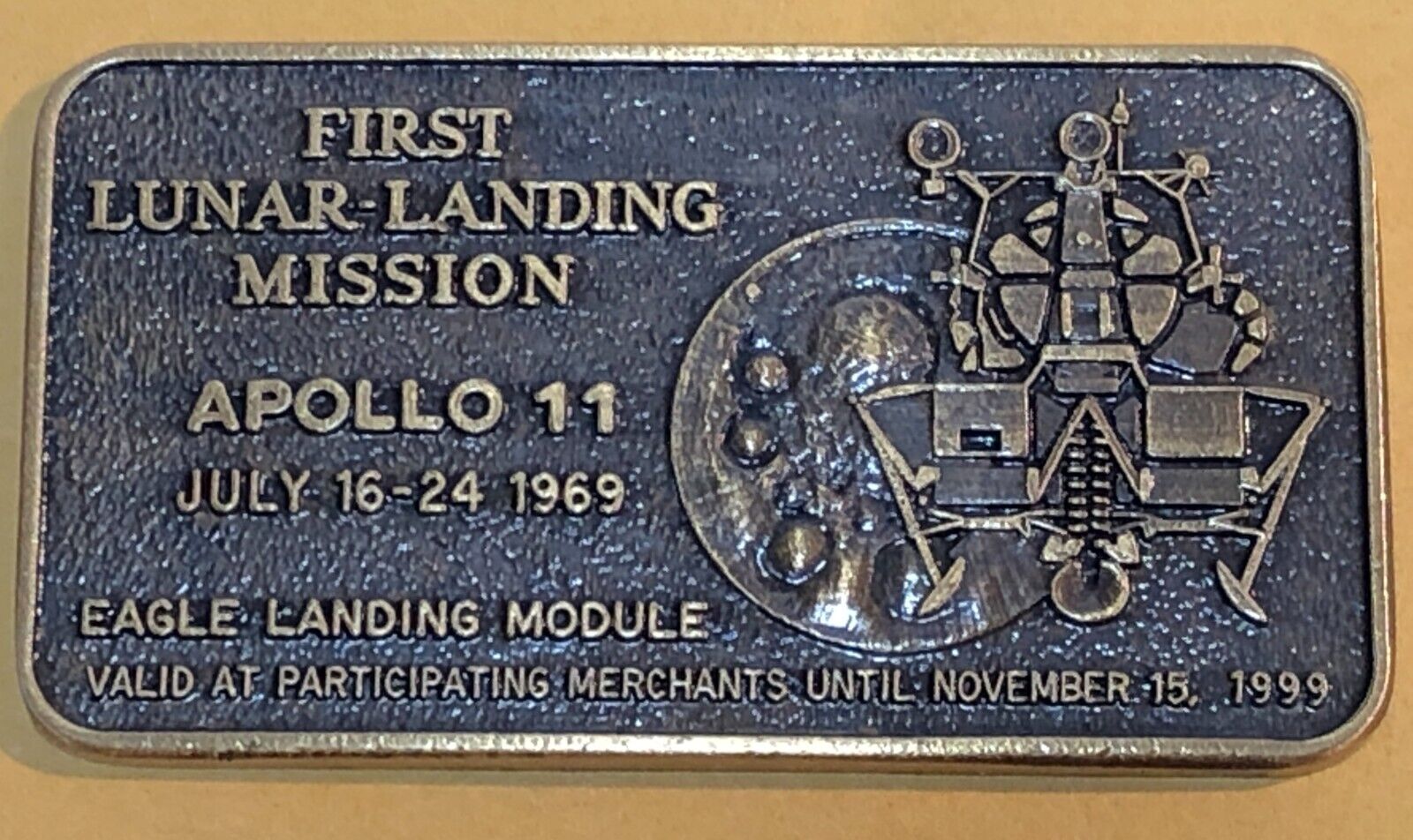 NASA Medal Apollo 11 1969 Armstrong Alberta Canada LEM Lander Grumman $5 Vulcan