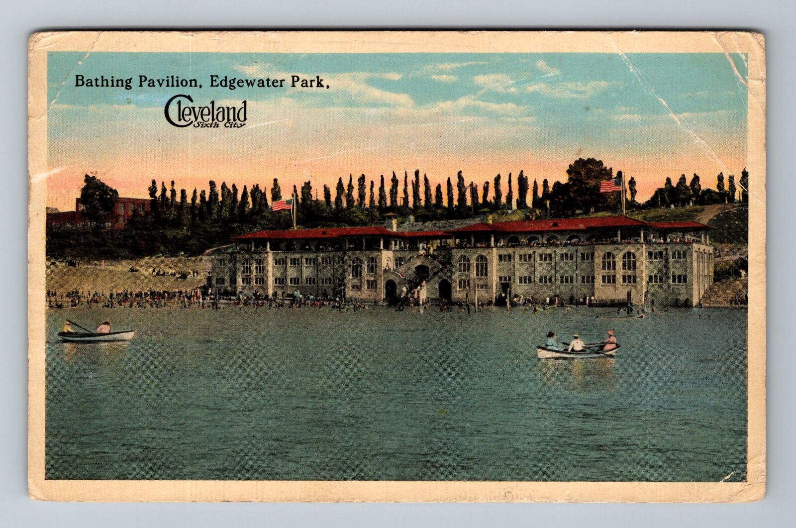 Cleveland OH-Ohio, Bathing Pavilion, Canoeing, c1915, Vintage Postcard