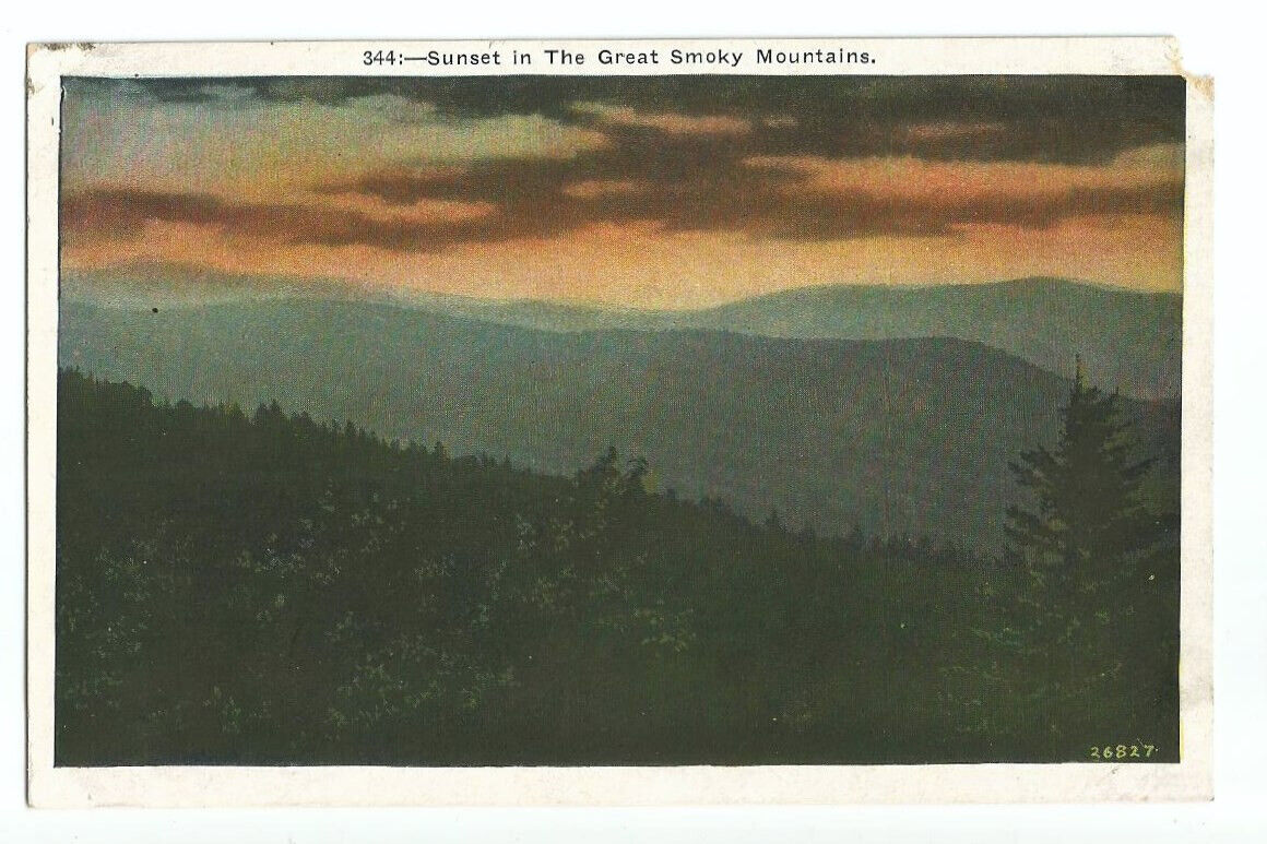 Sunset Smoky Mountains Postcard TN NC c1920s