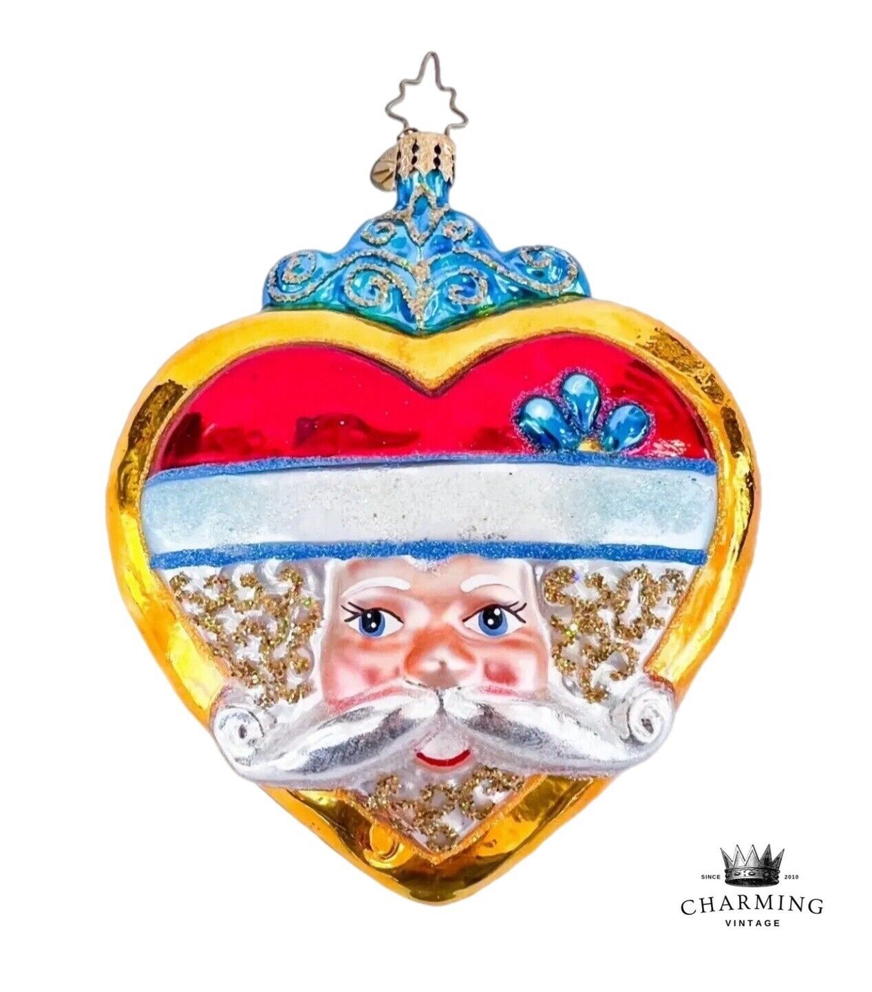 Vintage Radko Smiles from the Heart Santa Claus Glass Christmas Ornament w/Box