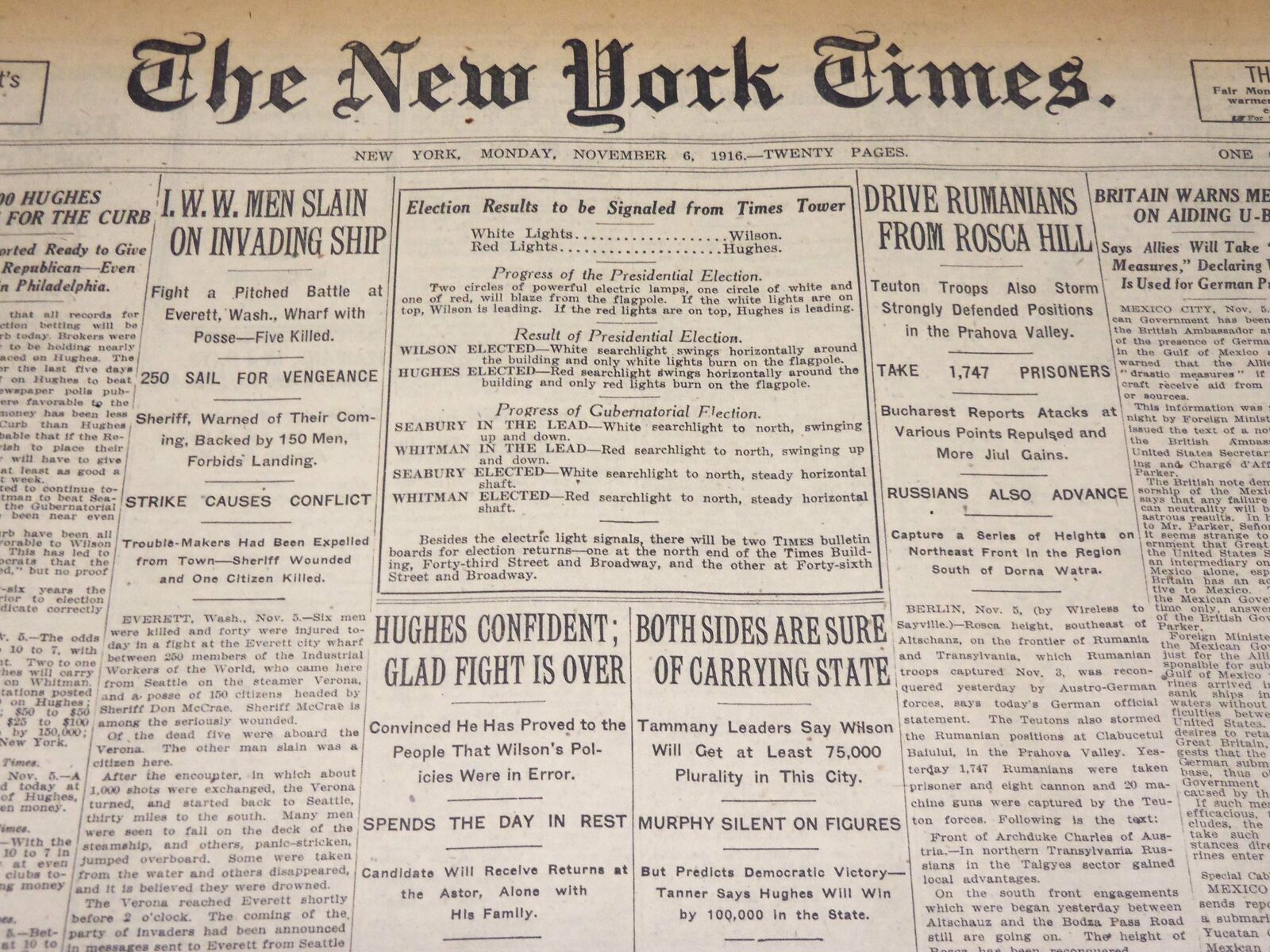 1916 NOVEMBER 6 NEW YORK TIMES - ELECTION RESULTS TO BE SIGNALED - NT 7685