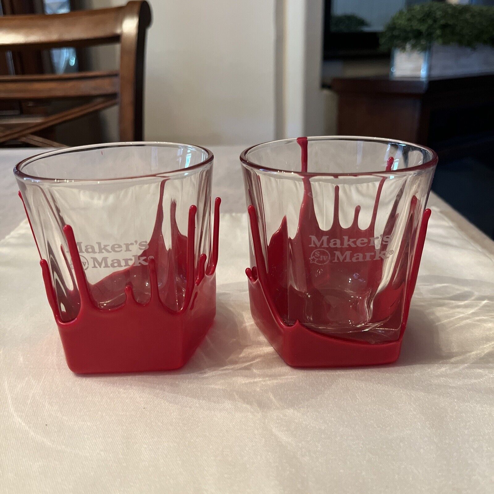 Set of 2 Makers Mark Bourbon Double old fashioned rocks Glasses Red