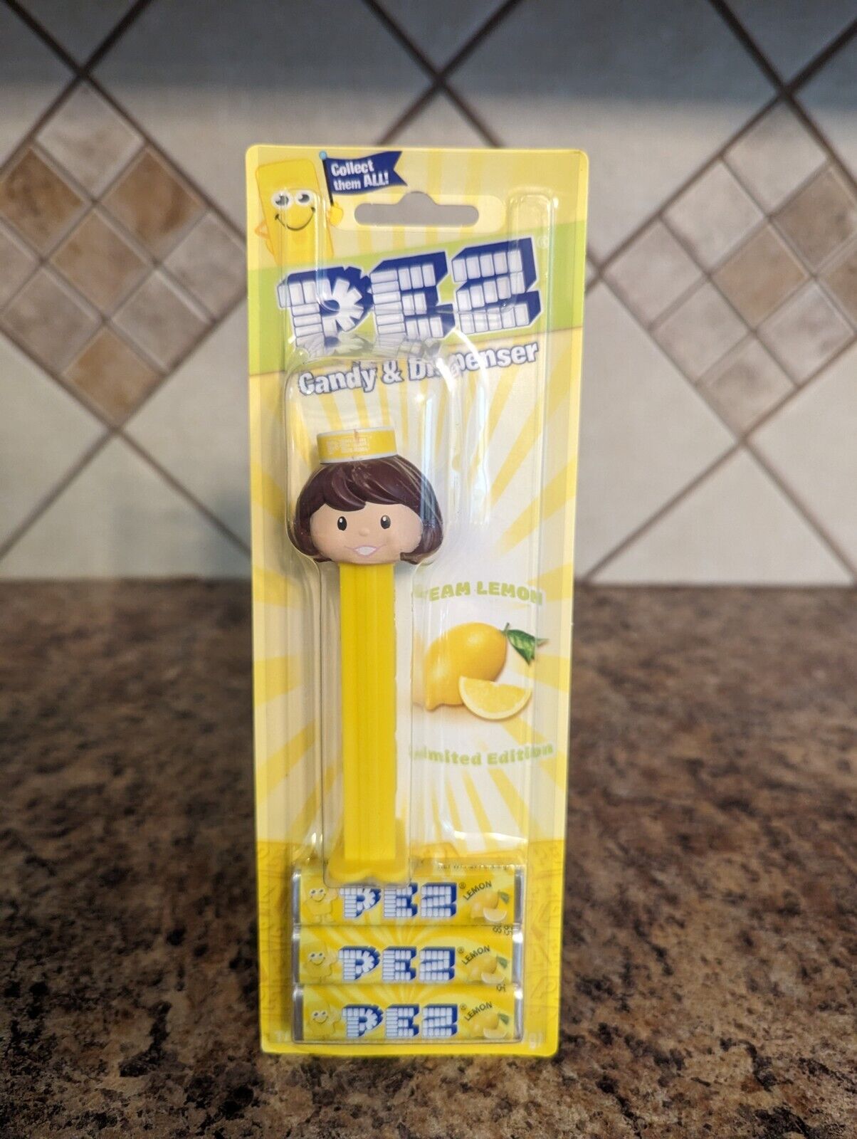 Pez Brunette Presenter Lemon Girl Dispenser Limited Edition On Card In Hand 2024