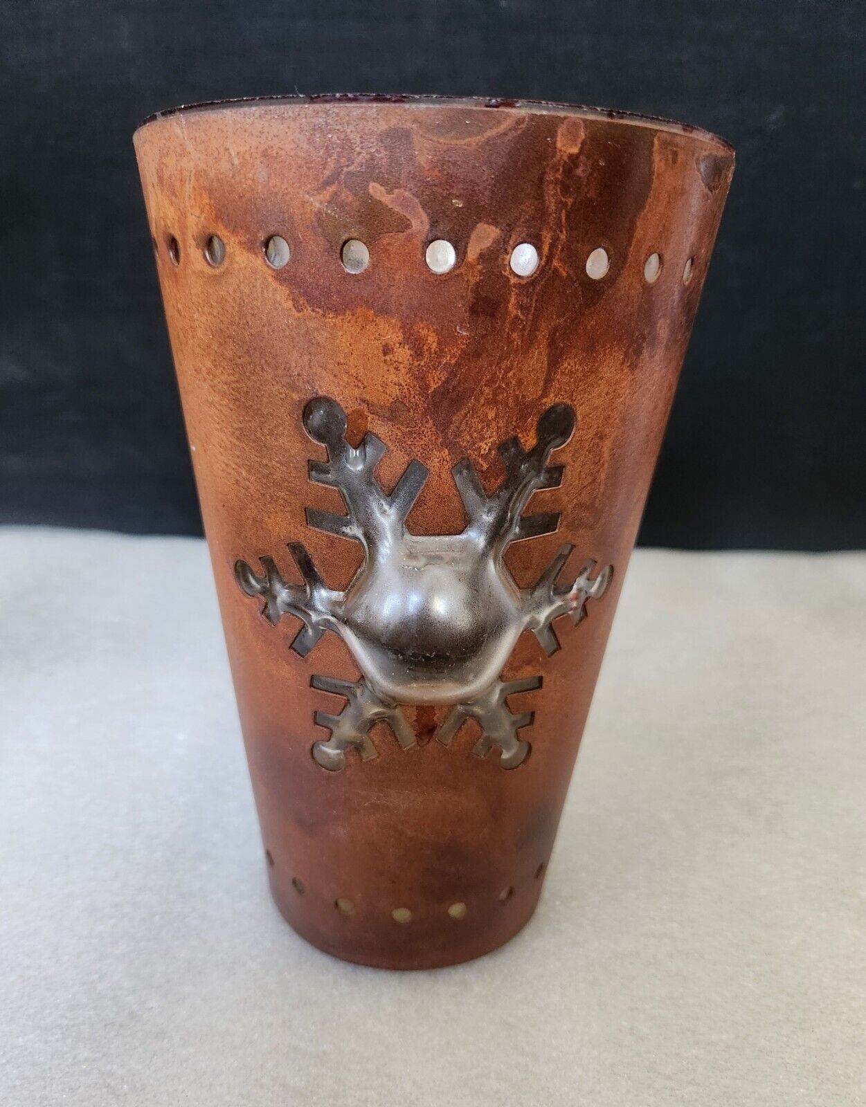Glass Vase w/ 2 Molded Snowflake Protrusions Wrapped In Tin Except for Snowflake