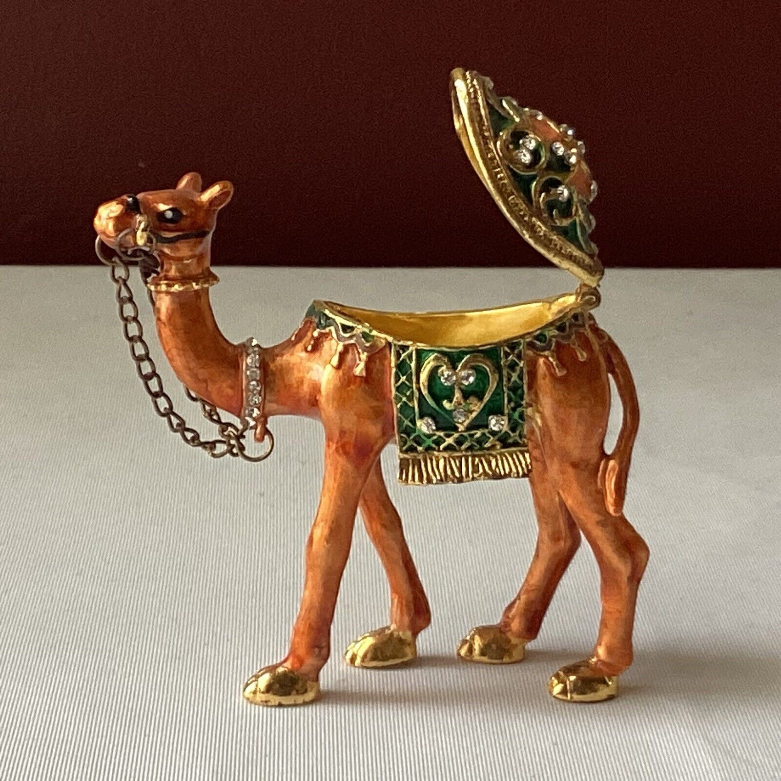 Vintage Enameled Metal Camel Figurine/ Small Camel Trinket Box, Unmarked, 2 3/4\