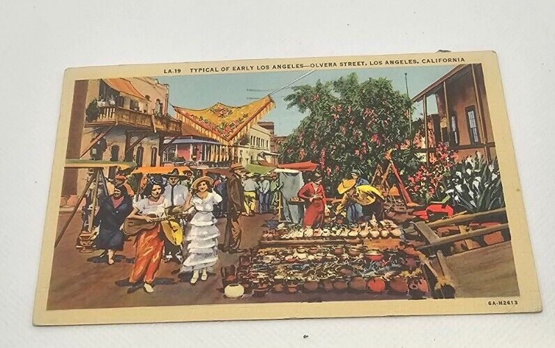 VTG Ephemera Postcard Posted 1940 olvera street  L.A. CA Washington stamp 1c