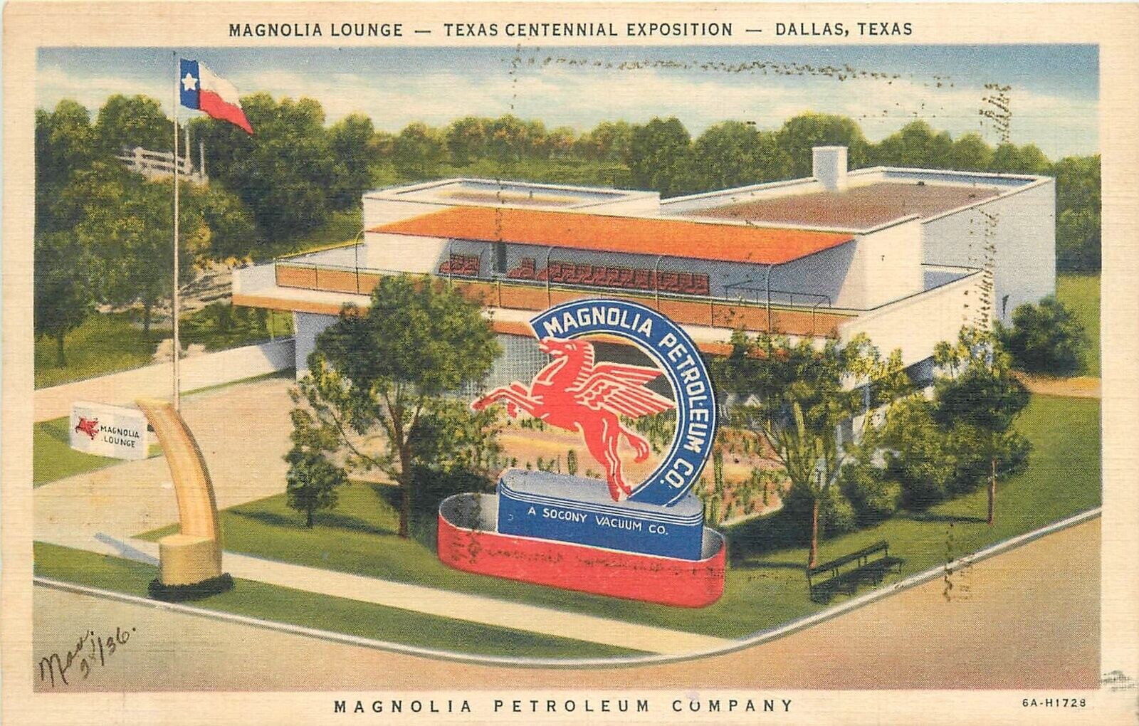 Postcard Texas Dallas Magnolia Lounge occupation Teich linen roadside 23-8383