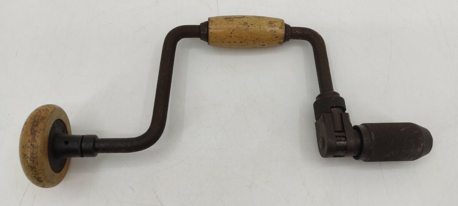 Vintage Stanley No144 Carpenters Hand Ratchet Brace Drill with Wooden Handle