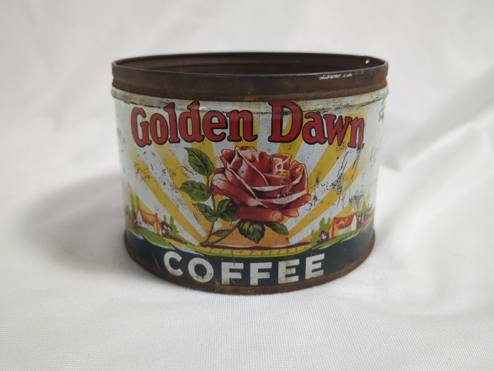 Rare Golden Dawn Coffee Tin Can 1 Pound Can Advertising Kitchen Decor Home Ad