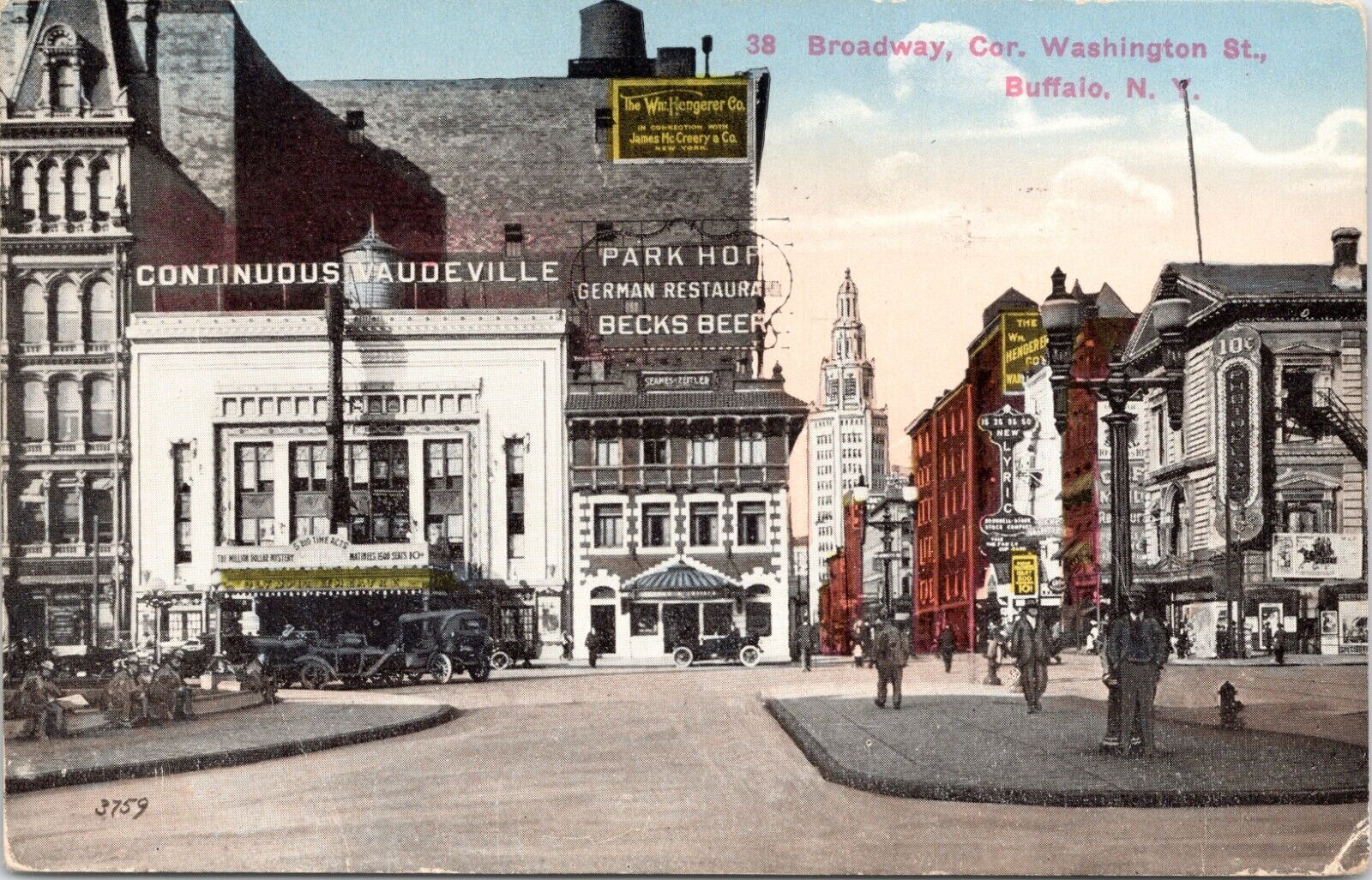 C.1910s Buffalo Broadway Main Street View Vaudeville Crowd New York Postcard 833