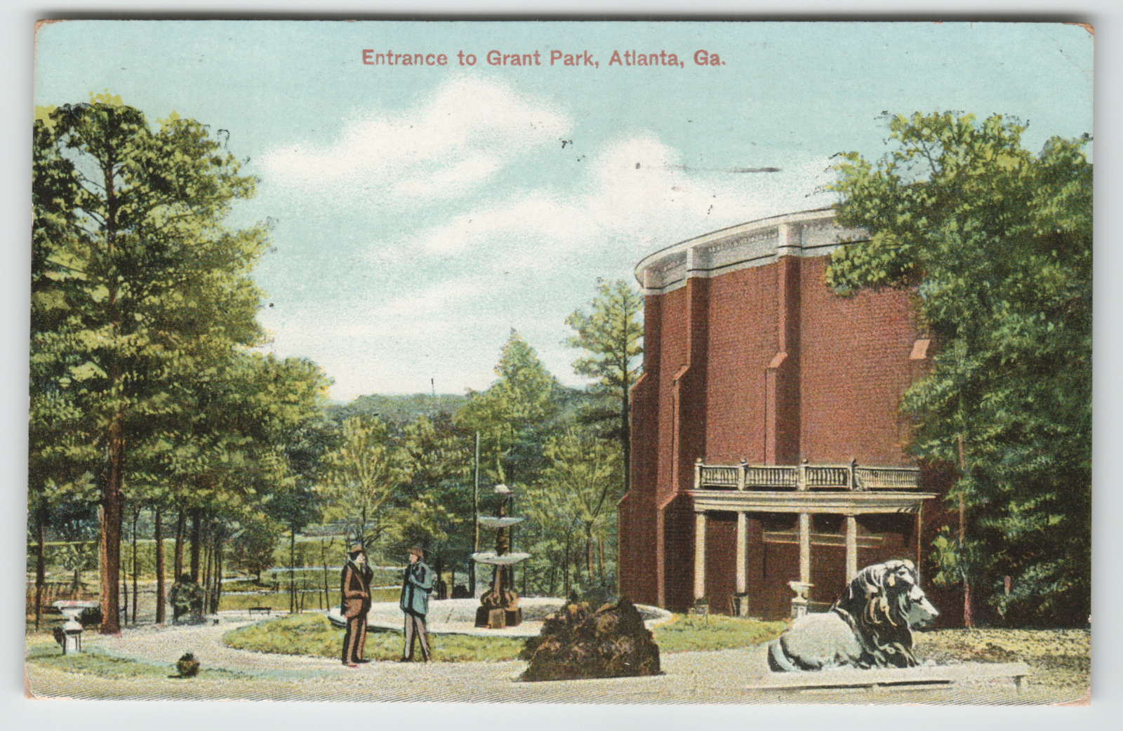 Postcard 1909 Entrance to Grant Park in Atlanta, GA.
