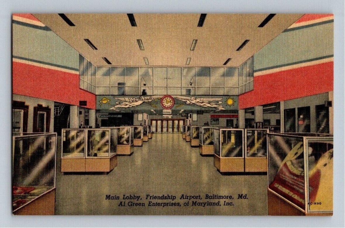 1940\'S. FRIENDSHIP AIRPORT. BALTIMORE, MD. MAIN LOBBY. POSTCARD JJ14