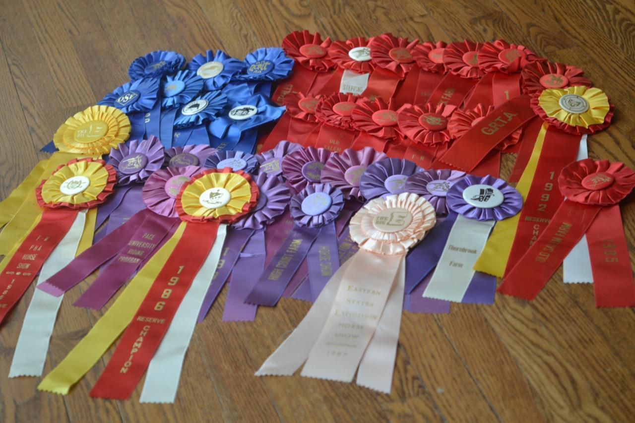37 Vintage New York Horse Show Rosettes Ribbons 1980 1990s + Champion Exnt Color