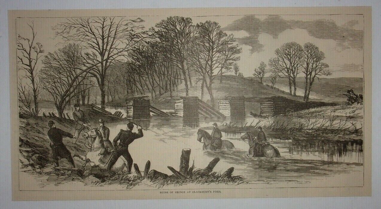 1866 Ruins of Bridge at Blackburn\'s Ford (Civil War) Engraving