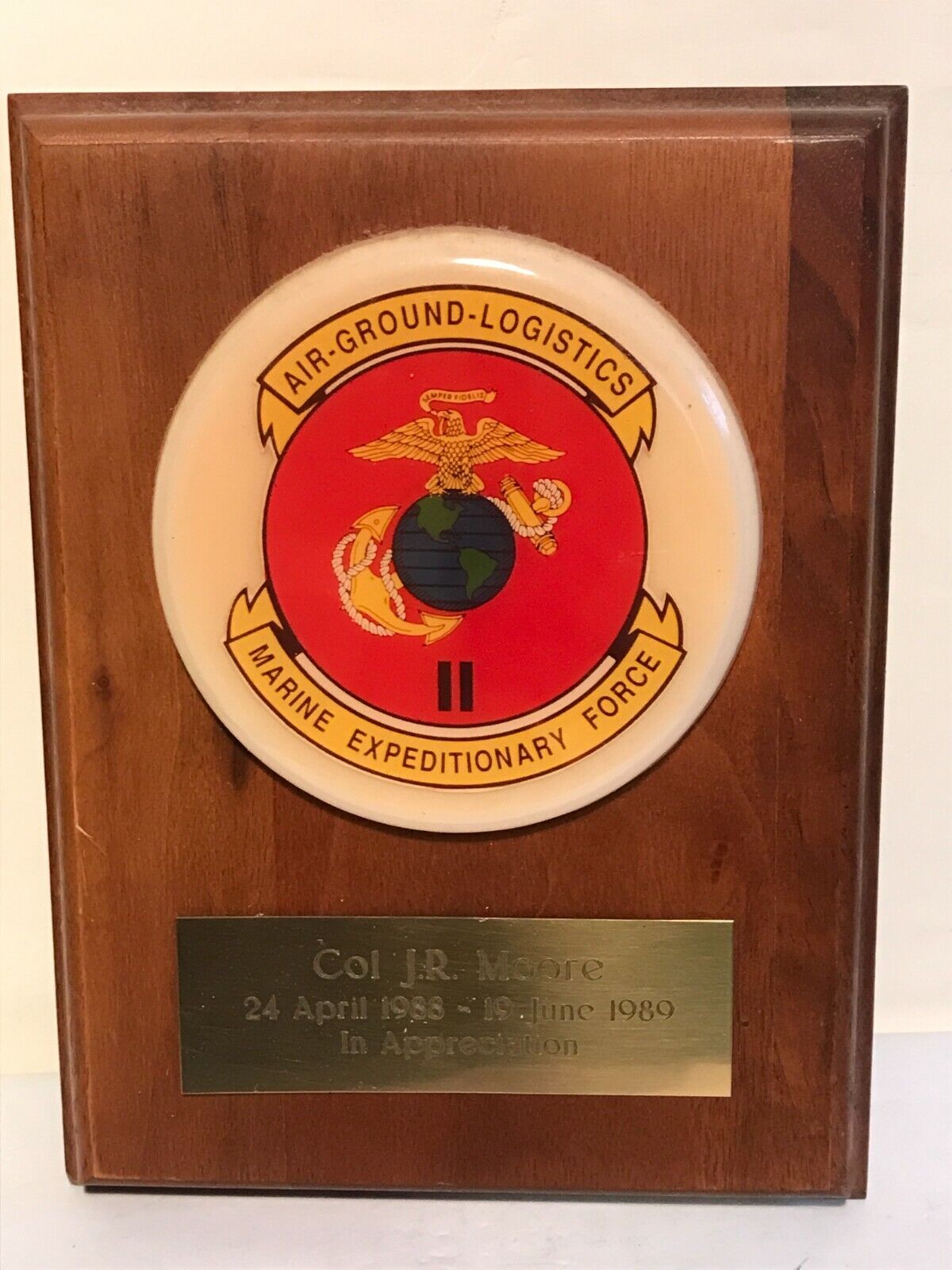 air ground logistics II marine expeditionary force wood wall plaque 1988 - 1989