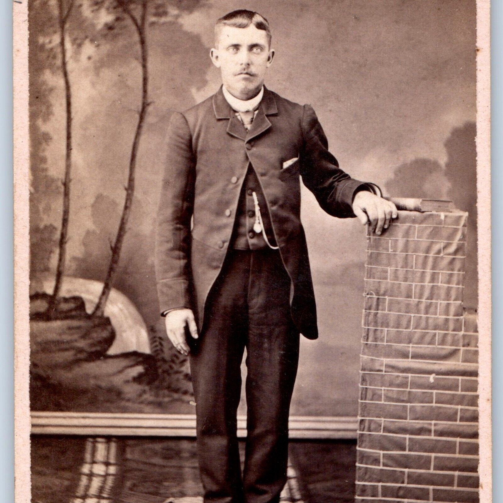 c1870s Hummelstown, PA Standing Young Man Photo Card Bare Engraved Palm Fish H7