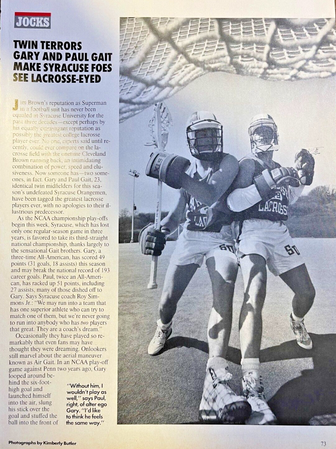 1990 Gary and Paul Gait Syracuse University Lacrosse Team