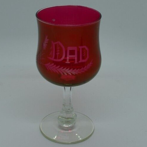 Vintage DAD Crystal Ruby Red Cut To Clear Wine Glass for Father