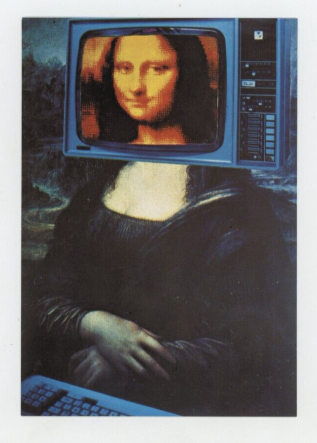 Vintage Postcard  ART MONA LISA  COMPUTER HEAD  CHROME 4X6    UNPOSTED