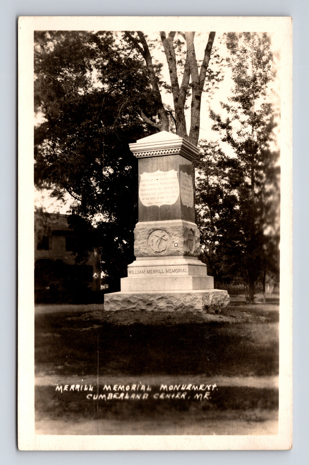 RPPC Merrill Memorial Monument Sons & Daughters Civil War Cumberland ME Postcard