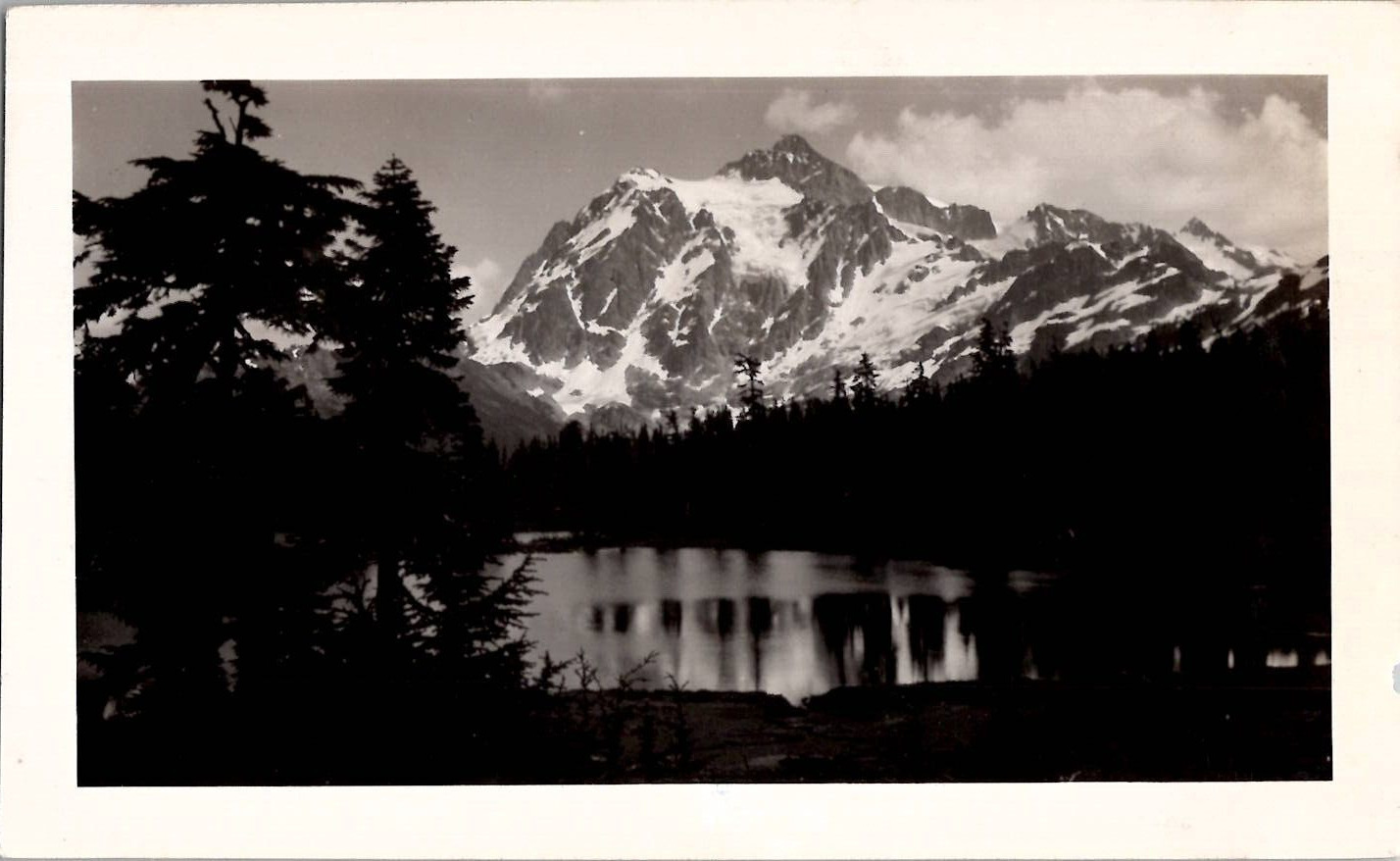 Mt Shuksan and Picture Lake Scenic Landscape Snapshot 1940s Vintage Photograph