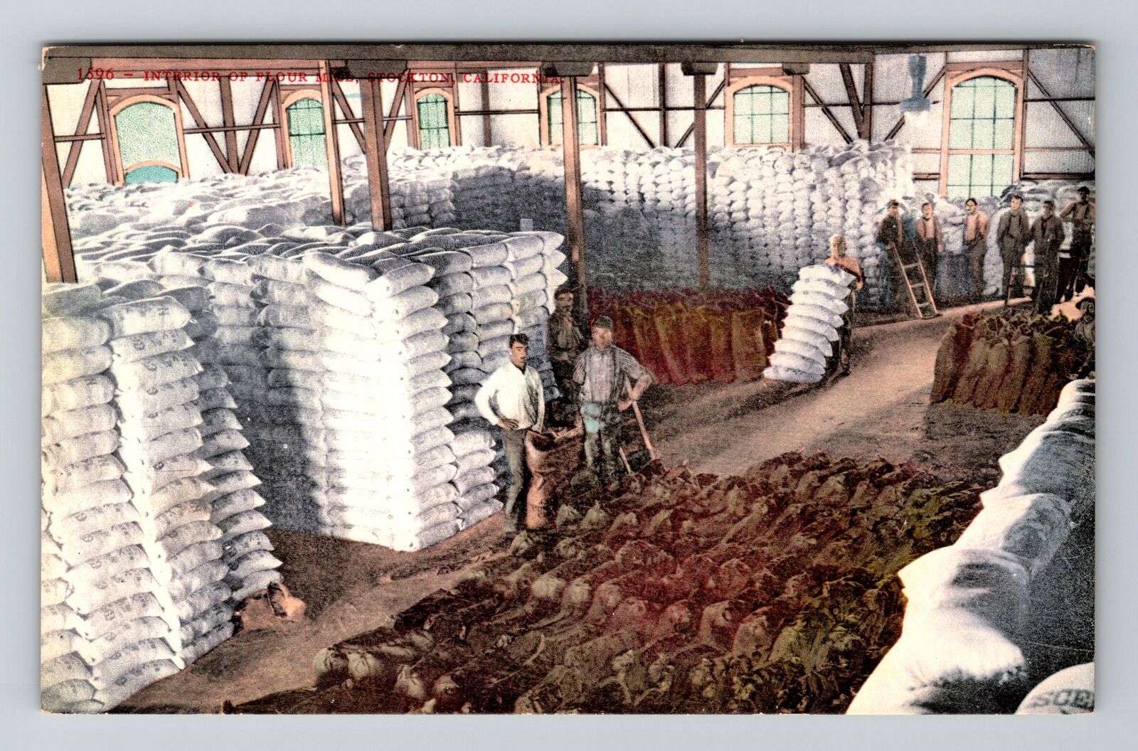 Stockton CA-California, Interior of Flour Mill, Antique Vintage Postcard