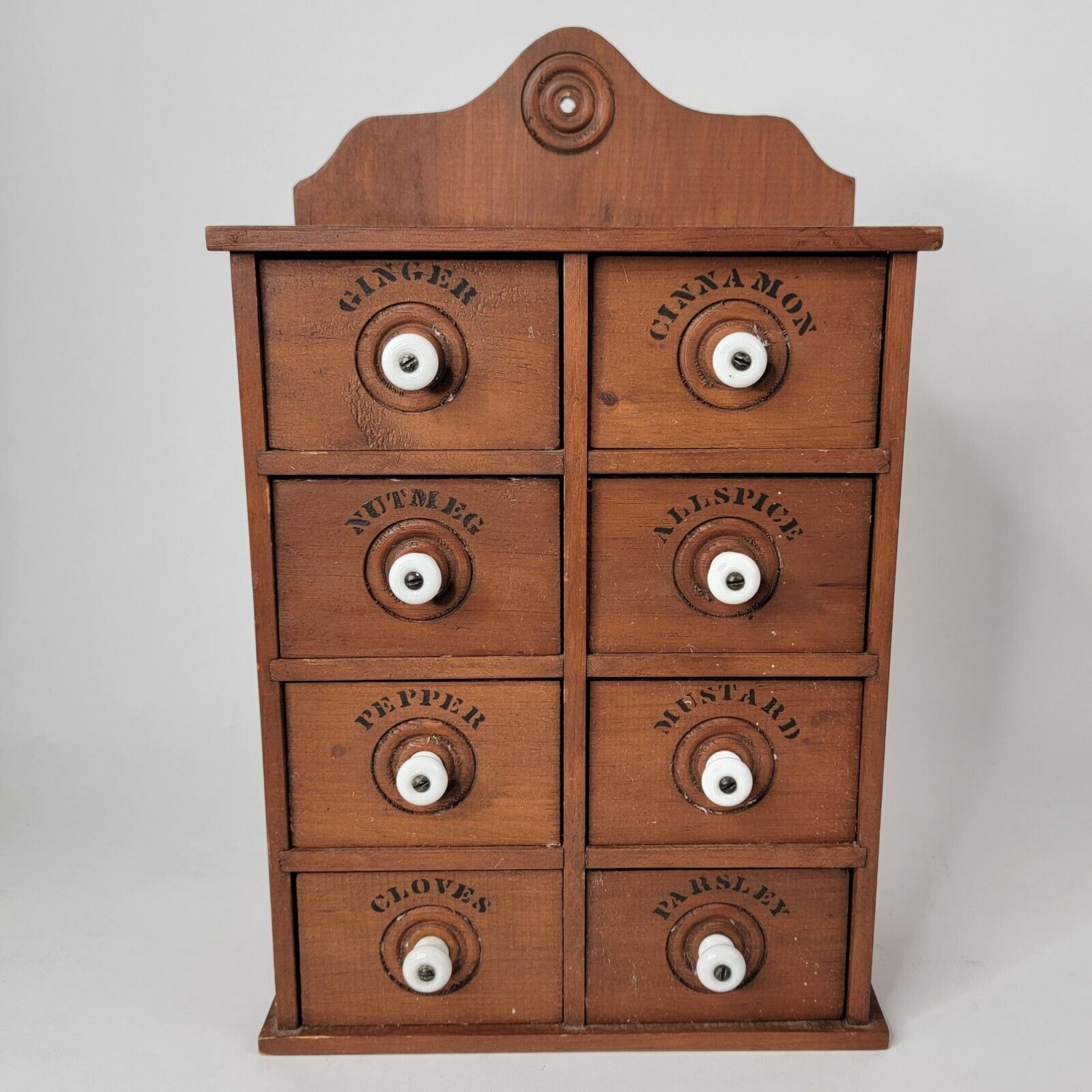 Antique Eight Drawer Wood Spice Cabinet - A Treasure for Spice and Herb Lovers