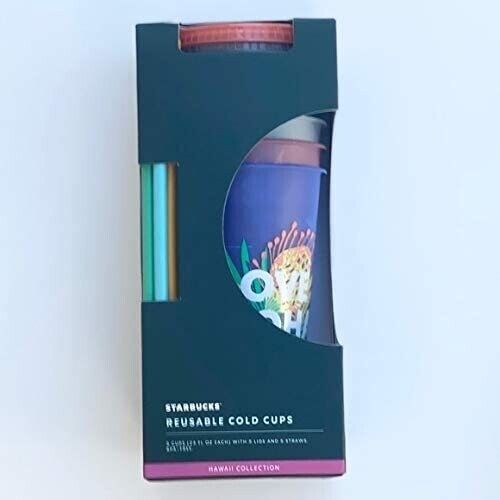 Starbucks 2020 Hawaii Collection 24oz Reusable Cold Cups with Straws 5 Pack NEW