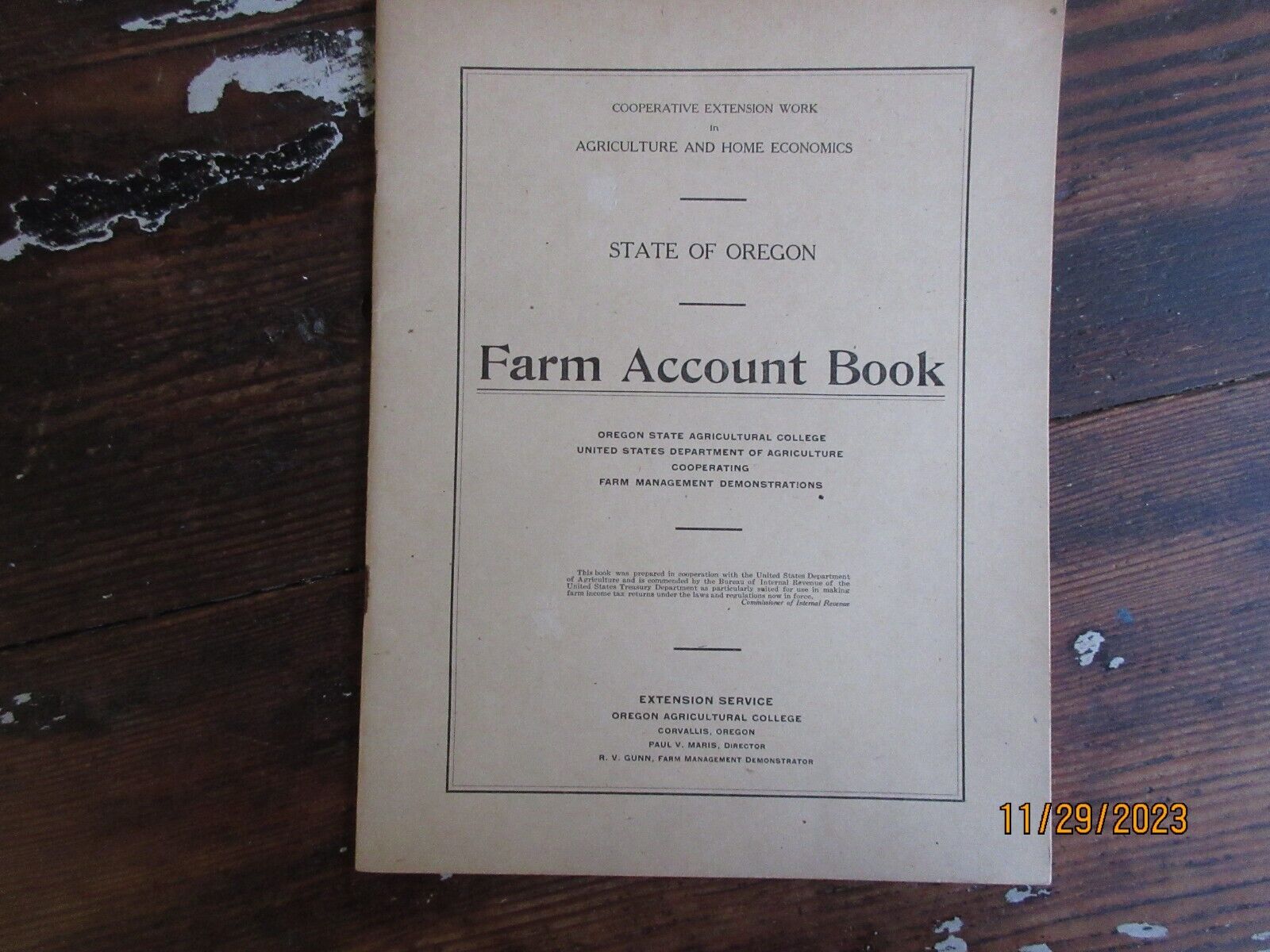 1921 STATE OF OREGON FARM ACCOUNT BOOK - UNUSED - OREGON AGRICULTURAL COLLEGE
