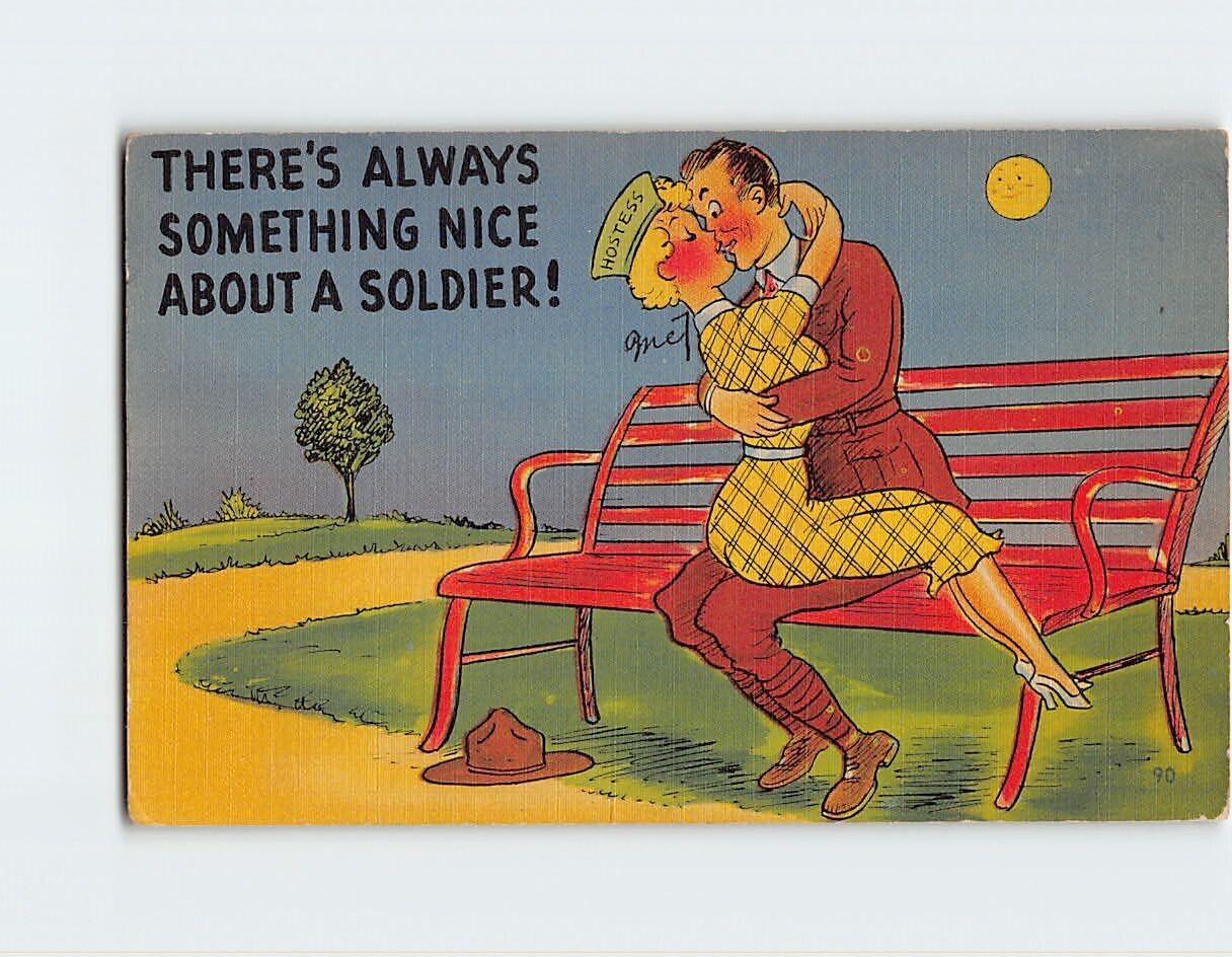 Postcard There's Always Something Nice About A Soldier, Lovers Comic Art Print