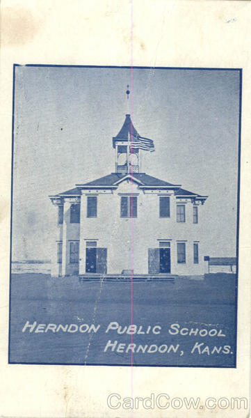 1908 Herndon Public School,KS Rawlins County Kansas Postcard 1c stamp Vintage