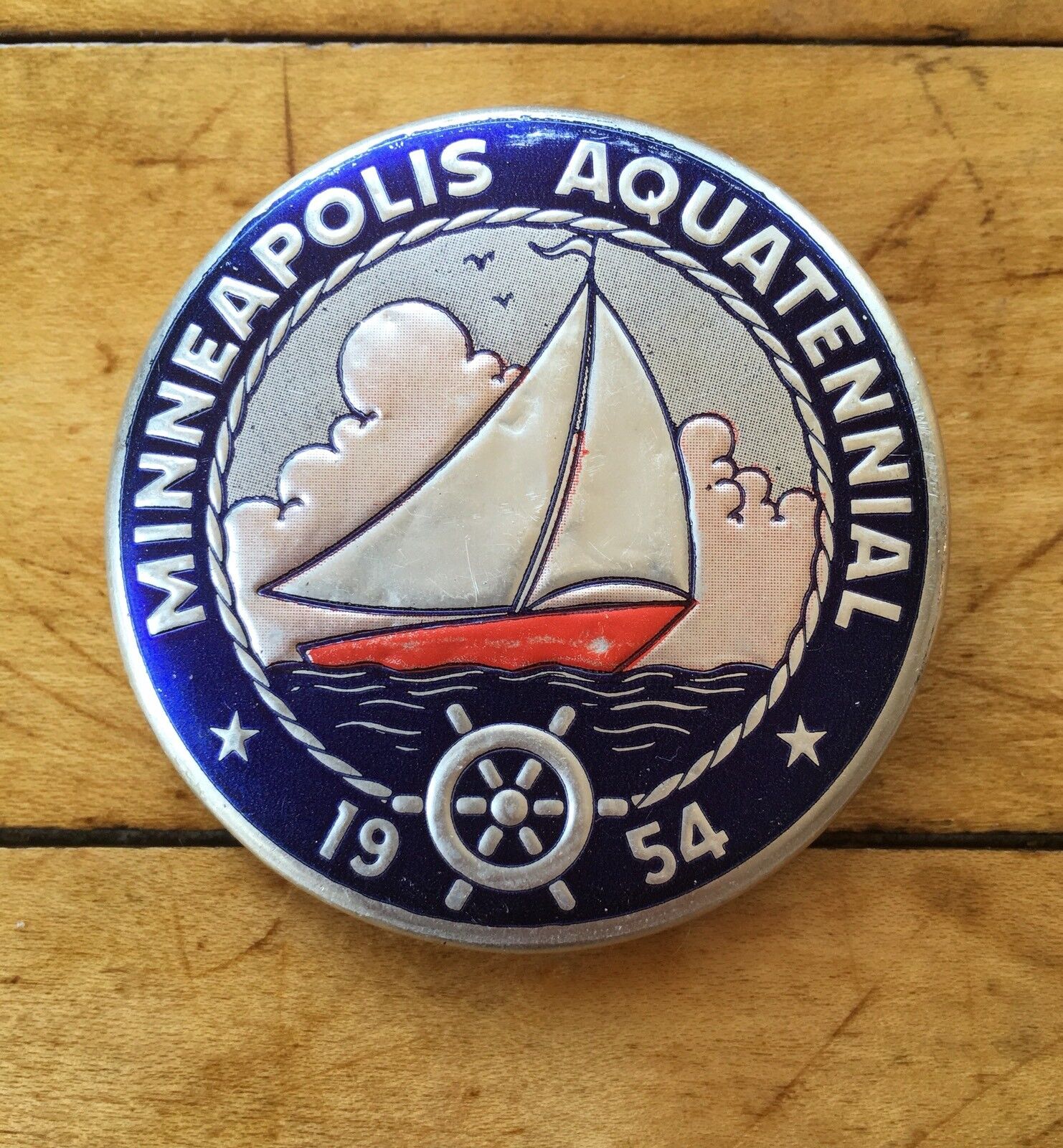 Vintage 1954 Minneapolis Aquatennial Button Pinback Embossed