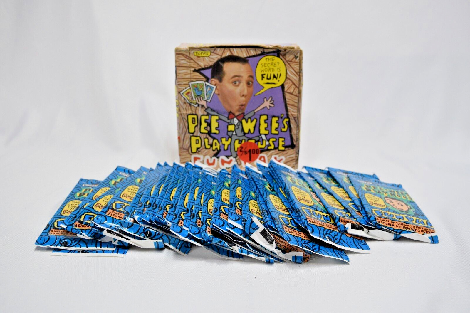 Pee-Wee’s Playhouse \'Fun Pak\' Opened Collector Box w/36 Sealed Packs 1988 Topps