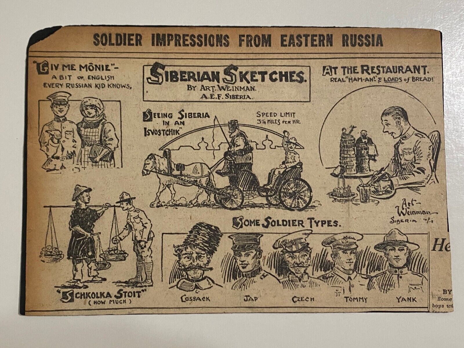 Original WWI NREF AEF Siberia Russia Music Program and Paper Cutout