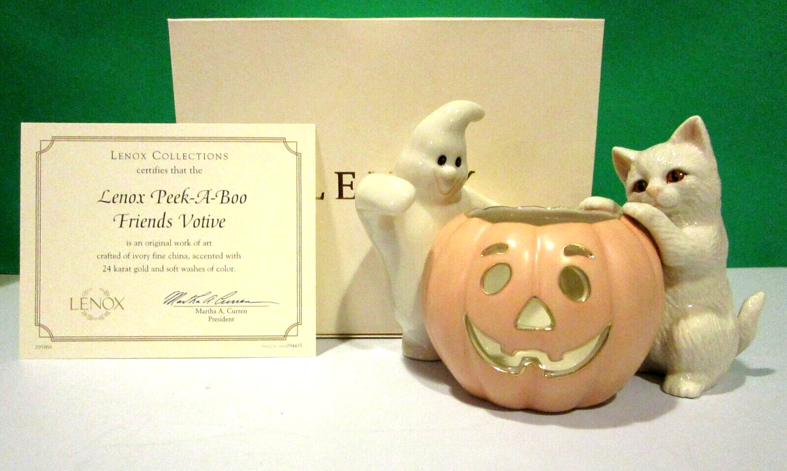LENOX PEEK A BOO Cat FRIENDS VOTIVE Halloween Ghost pumpkin -- -- NEW in BOX COA