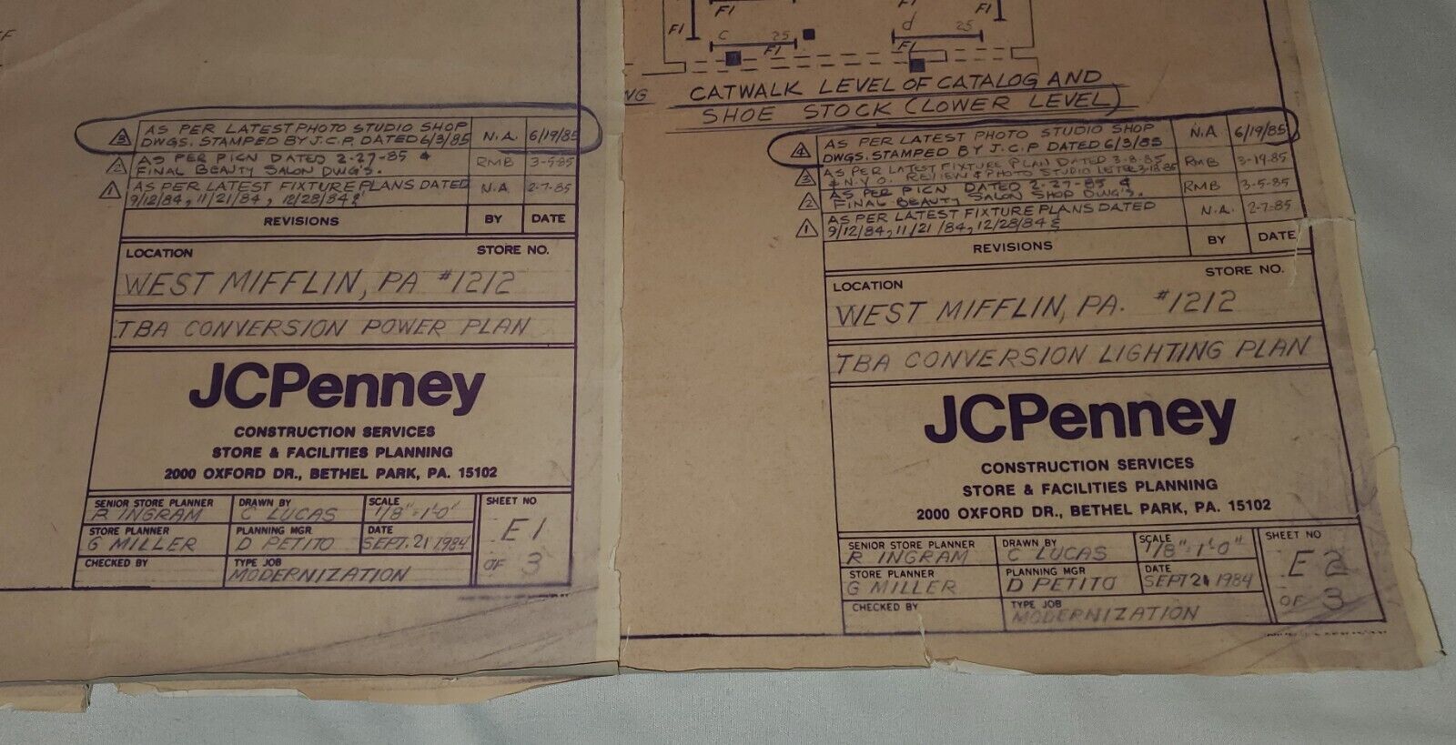 1985 JCPenney Century 3 Mall - Annex Power Plan Electrical Drawings Blueprints