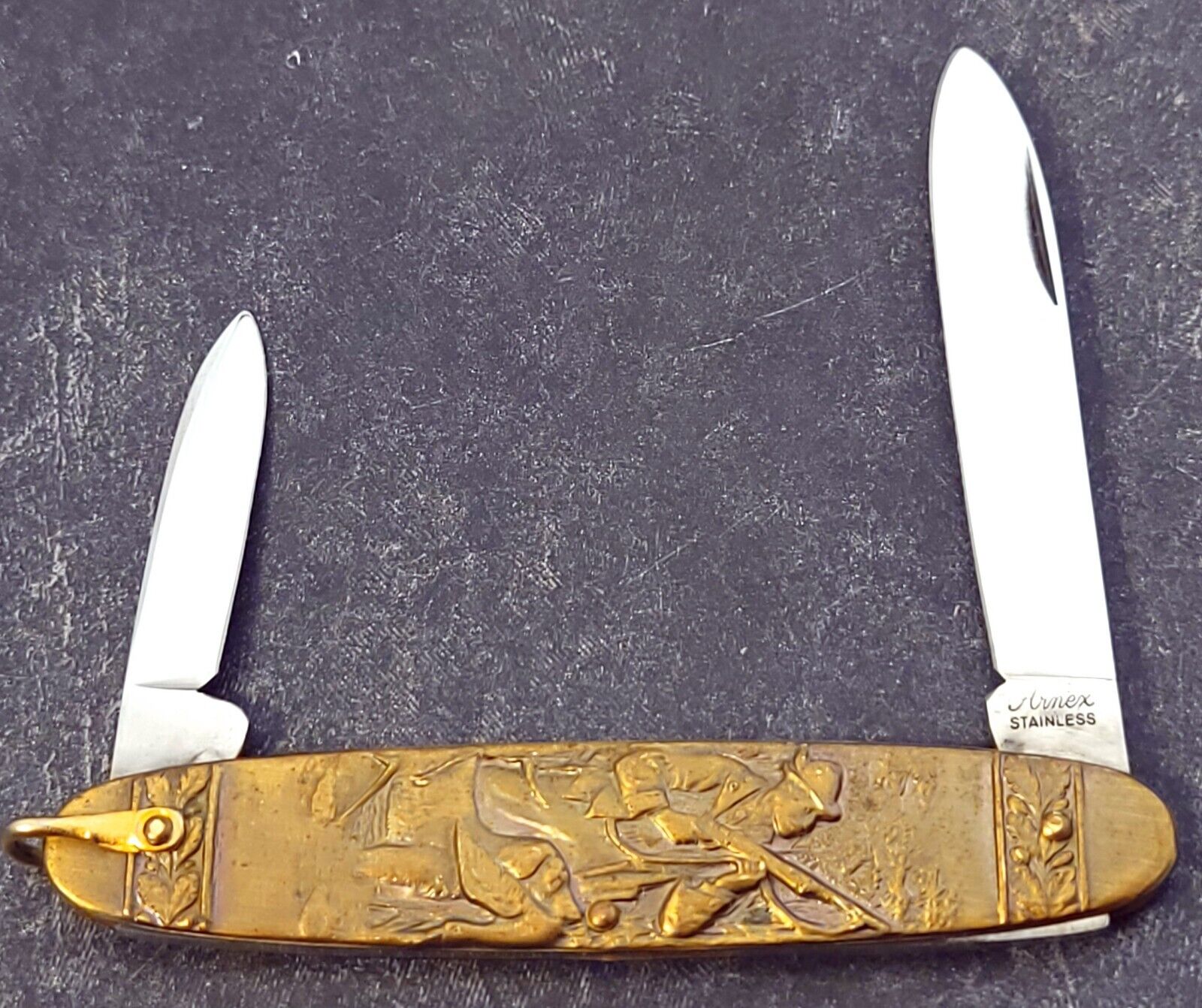 ARNEX Knife Made In Solingen Germany 2 Blade BRASS Handles W/Gold Chain