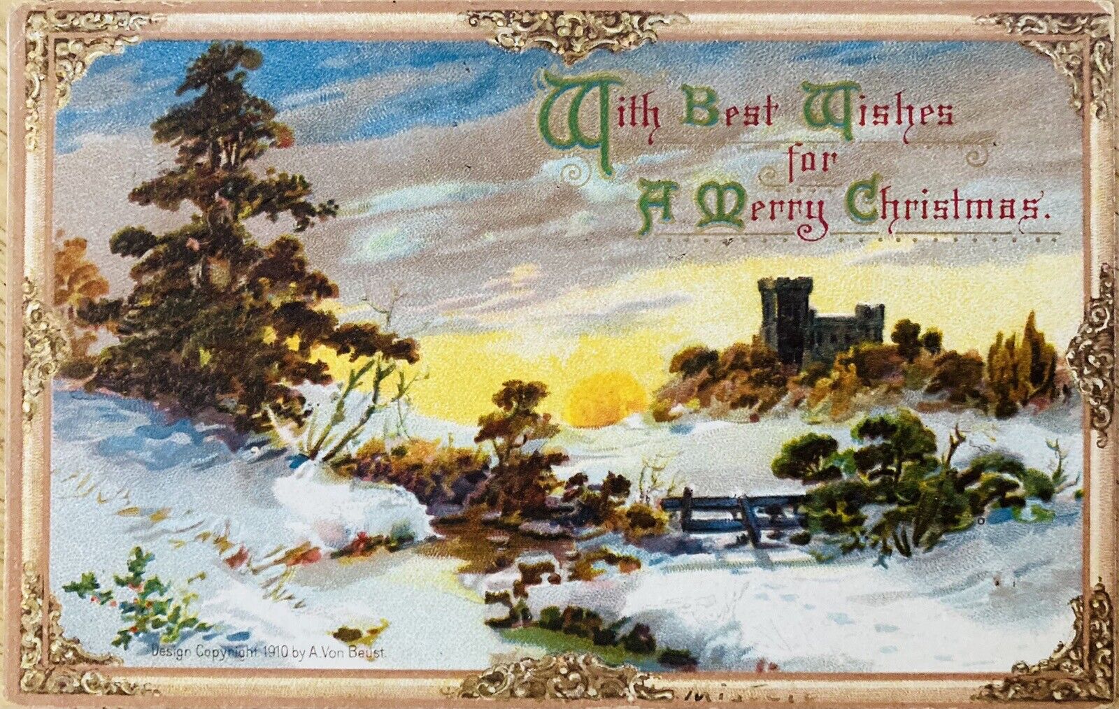 CHRISTMAS PC. C.1911 (A63)~”WITH BEST WISHES FOR A MERRY CHRISTMAS”