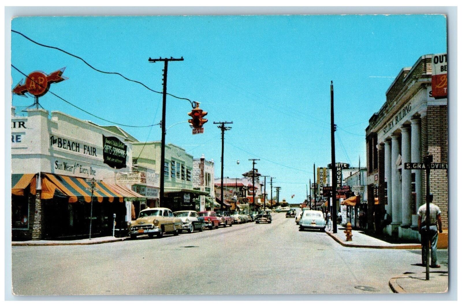c1950's Main Street Business District Buildings Daytona Beach Florida Postcard