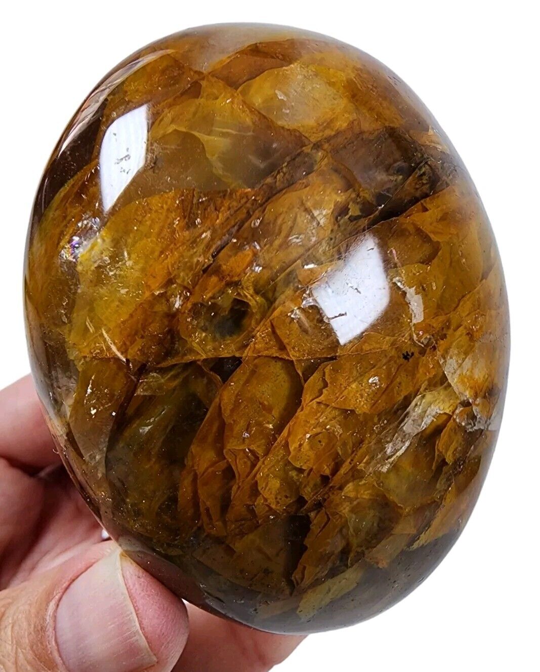 Golden Healer Quartz Crystal Polished Palm Stone Madagascar 214 grams.